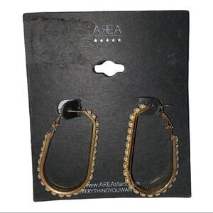 Area Stars Gold Tone Pearl Studded Oval Earrings